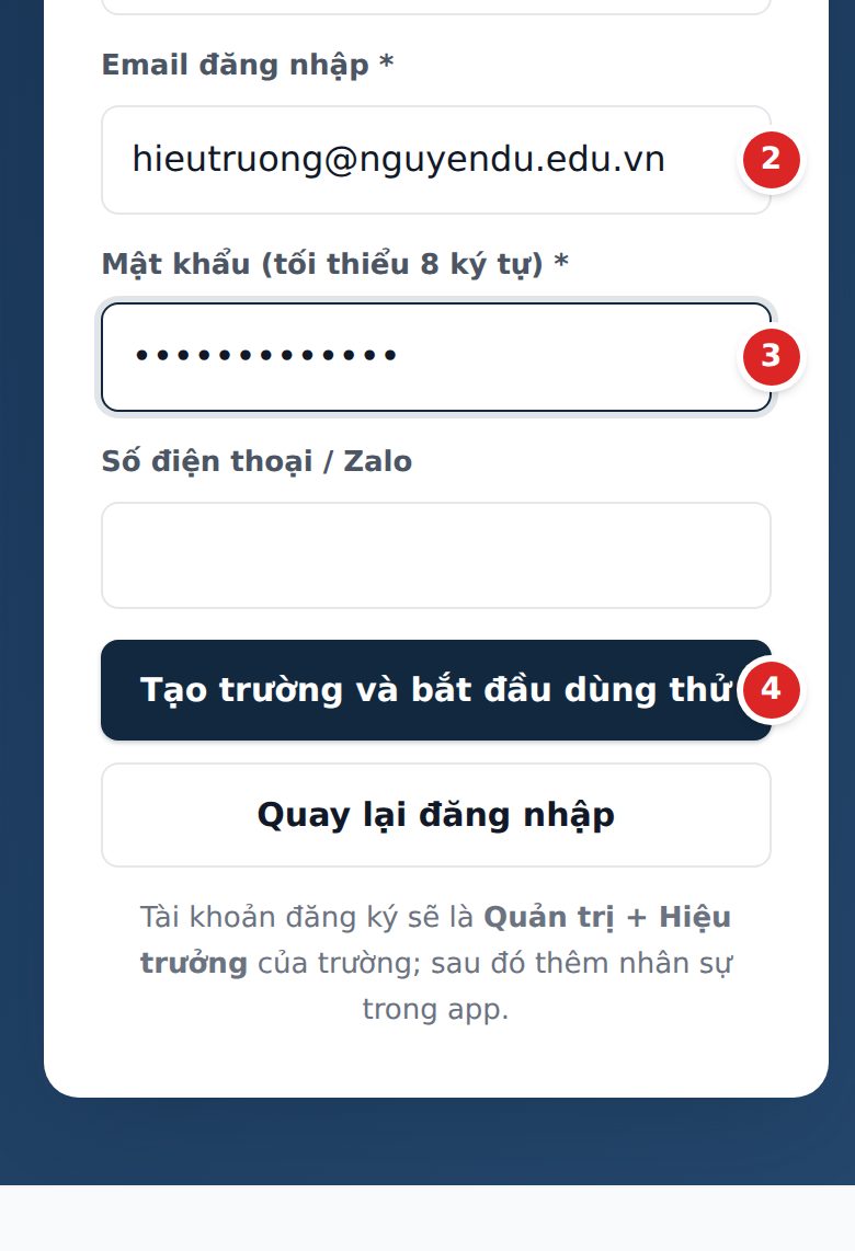 Form đăng ký dùng thử