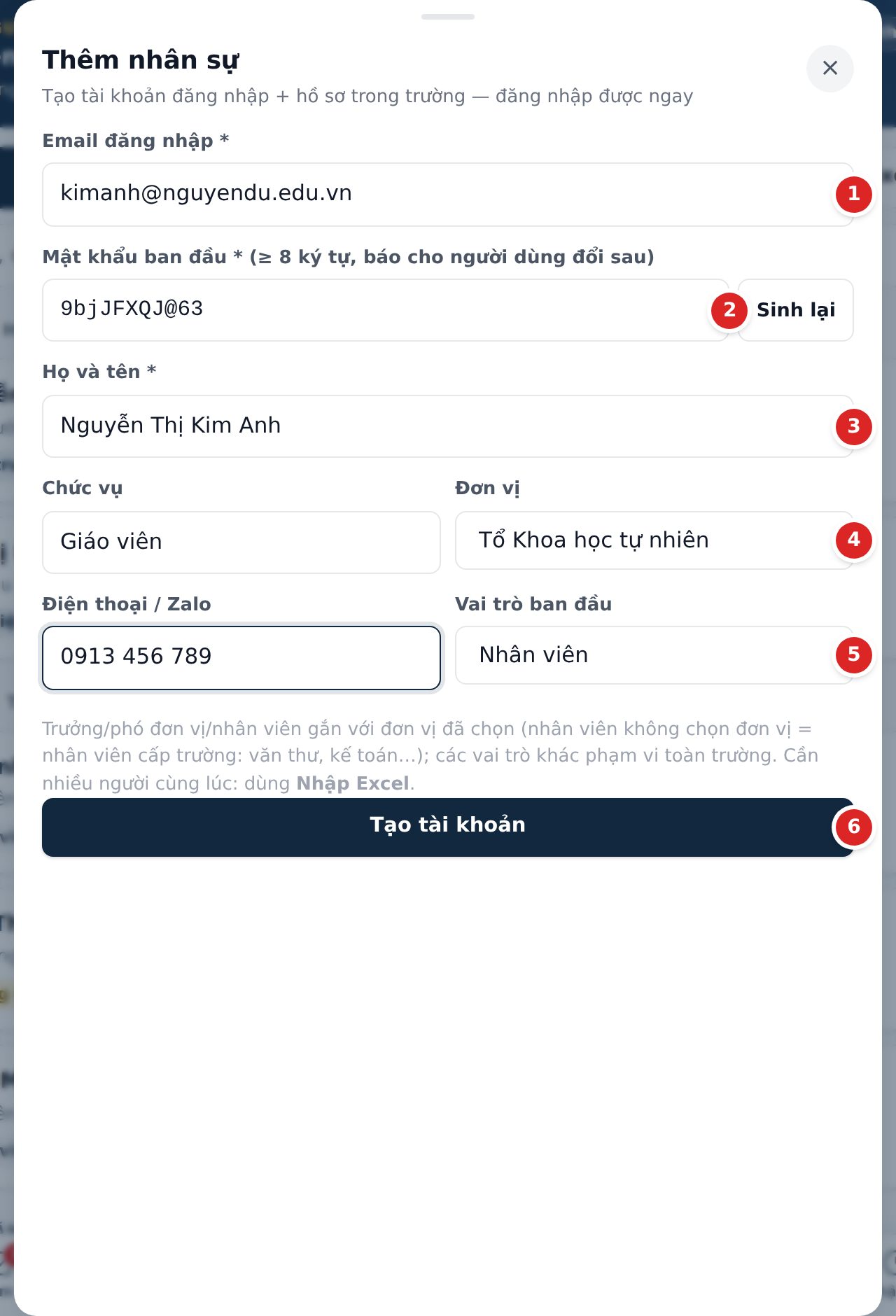 Form thêm nhân sự