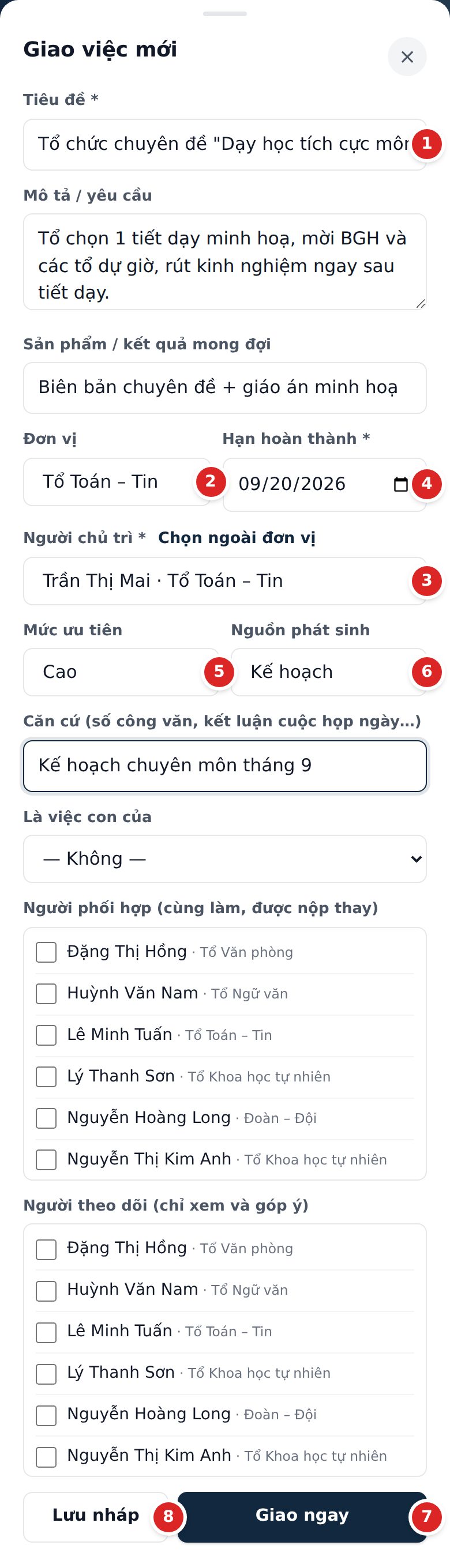 Form giao việc