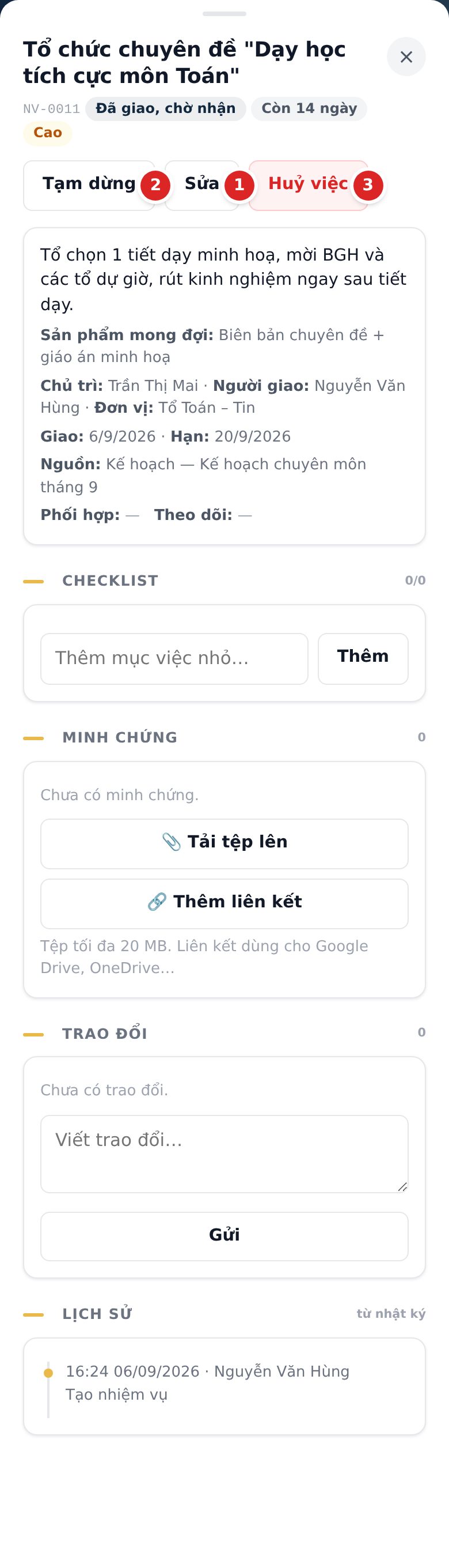 Chi tiết việc, góc nhìn người giao