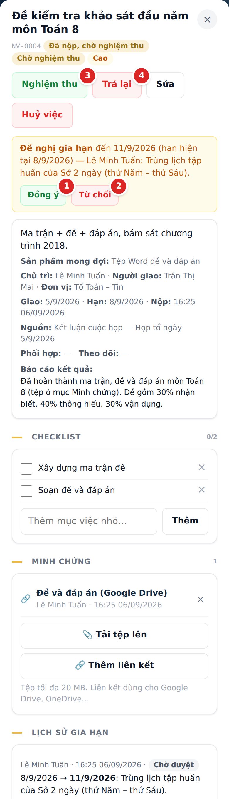 Duyệt gia hạn và nghiệm thu